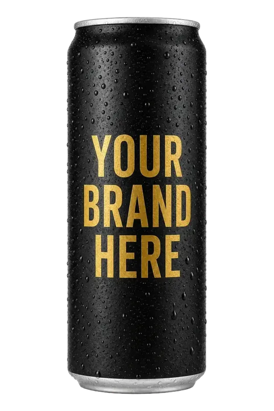 Black can with 'Your Brand Here' in gold